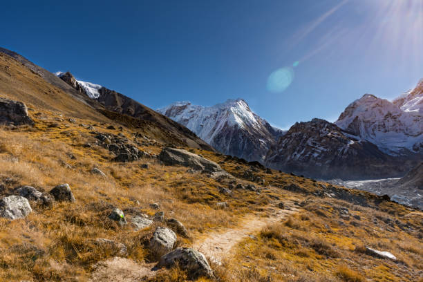 Beautiful Himalaya Views on the way to Pangpema during Kanchenjunga North Base Camp Trek in Nepal Beautiful Himalaya Views on the way to Pangpema during Kanchenjunga North Base Camp Trek in Nepal tiger hill stock pictures, royalty-free photos & images