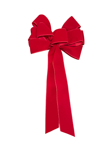 Christmas door ornament ribbon on white background with clipping path