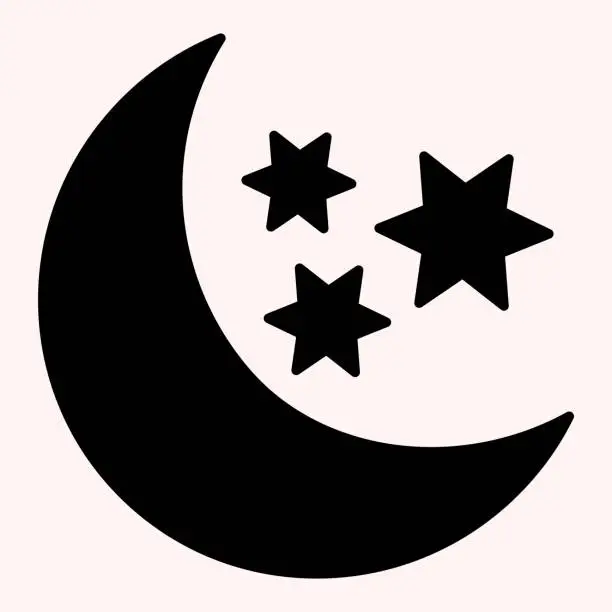 Vector illustration of Moon and stars glyph icon. Night sky with moon terminator. Astronomy vector design concept, solid style pictogram on white use for and app. Eps 10.
