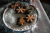 cookies chinnamon are in dish on table horizontal christmas background still
