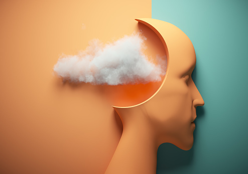 Human head with a cloud inside. Creativity and open mind concept. This is a 3d render illustration
