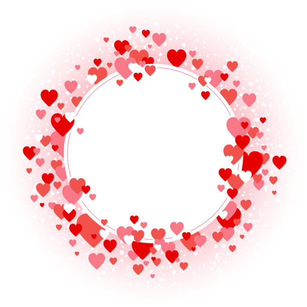 illustrazioni stock, clip art, cartoni animati e icone di tendenza di cornice rotonda vuota rossa per celebrazioni con cuori - heart shape exploding pink love