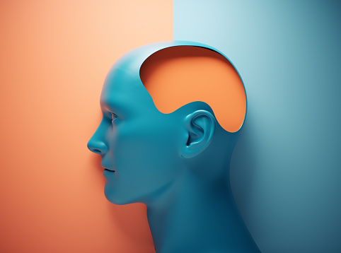 Surreal human head. Weakness and mindset concept. This is a 3d render illustration