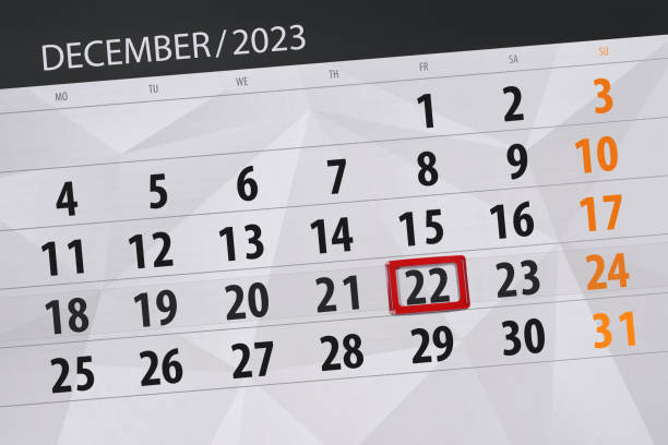 istock Calendar 2023, deadline, day, month, page, organizer, date, December, friday, number 22 1800609348