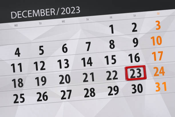 istock Calendar 2023, deadline, day, month, page, organizer, date, December, saturday, number 23 1800609905
