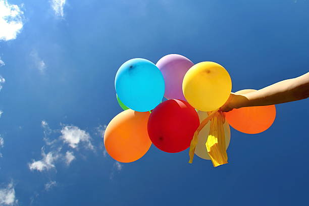 Colourful Balloons in the Blue Sky stock photo