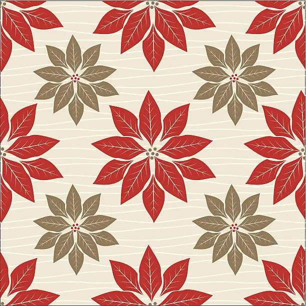 Vector illustration of Retro Red Poinsettia Pattern