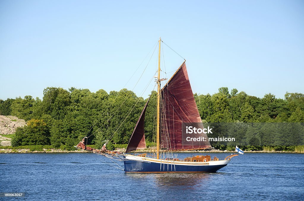 Old sailboat Old sailboat the coast of Finland. Blue Stock Photo