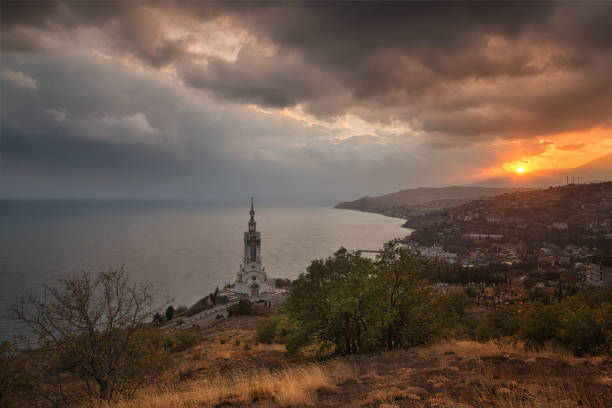 Memorial to victims on the waters of Crimea. Temple of Lighthouse St. Nicholas of Myra