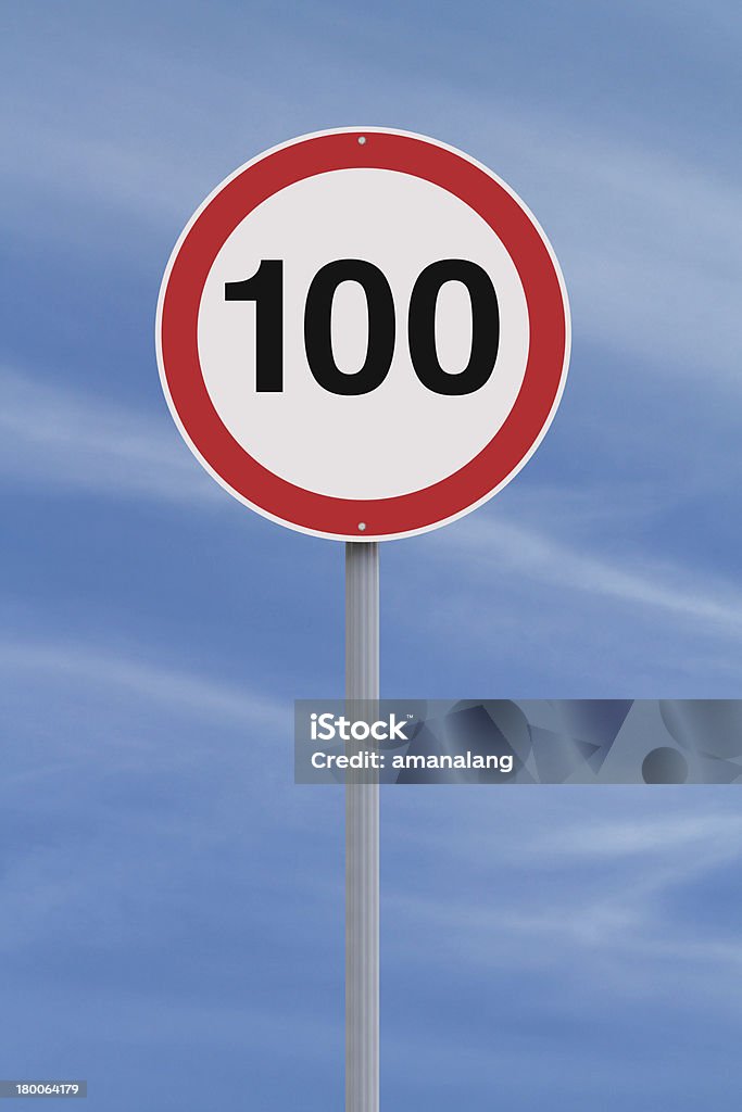 One Hundred A road sign indicating a 100 speed limit Number 100 Stock Photo