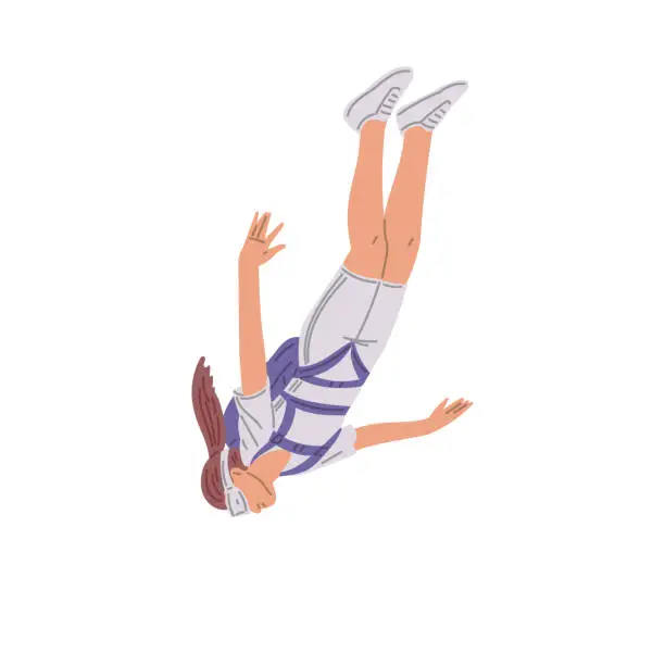 Vector illustration of Parachuting girl falling with an uninflated parachute, vector illustration of skydiver woman, extreme activity