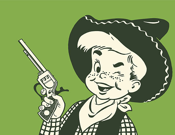 illustrazioni stock, clip art, cartoni animati e icone di tendenza di fare l'occhiolino giovani cowboy - fare locchiolino