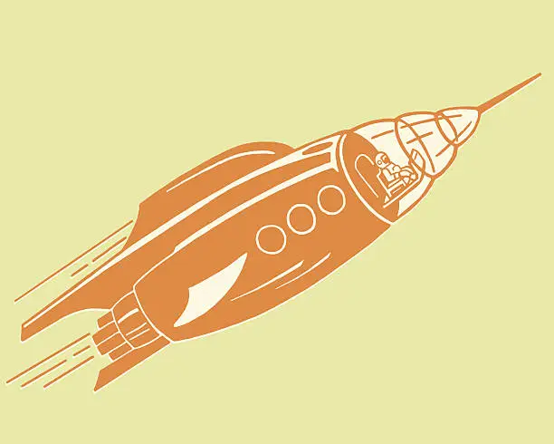 Vector illustration of Illustration of a orange spacecraft in-flight