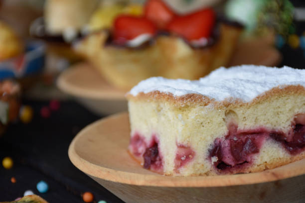 istock Sponge cake with cherries, close up. Homemade cherries cake 1800654777