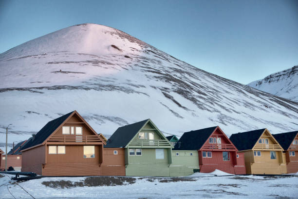 Houses and mountains of Longyearbyen stock photo