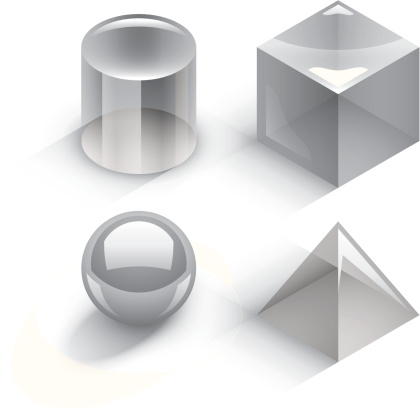 Four basic 3D shapes. Isometric perspective.