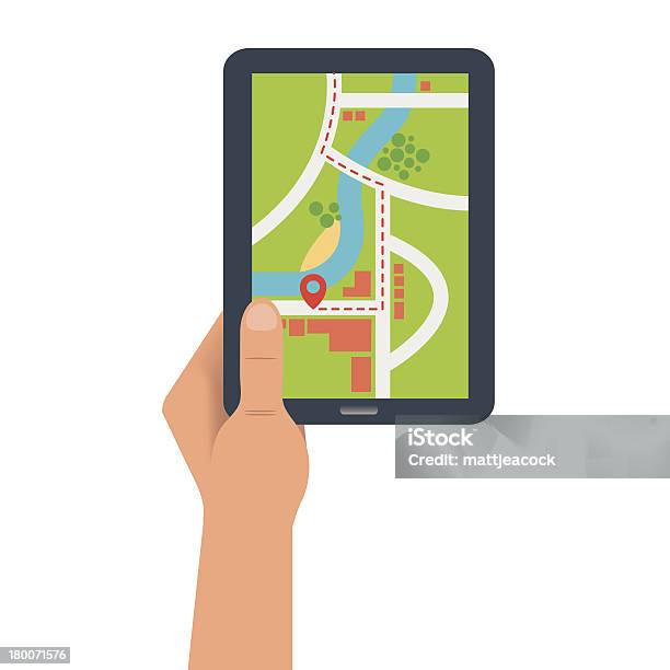 Ilustración de Mapa En Un Dispositivo Digital y más Vectores Libres de Derechos de Agarrar - Agarrar, Aparato de telecomunicación, Comunicación