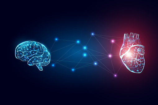 Connected heart and brain in futuristic