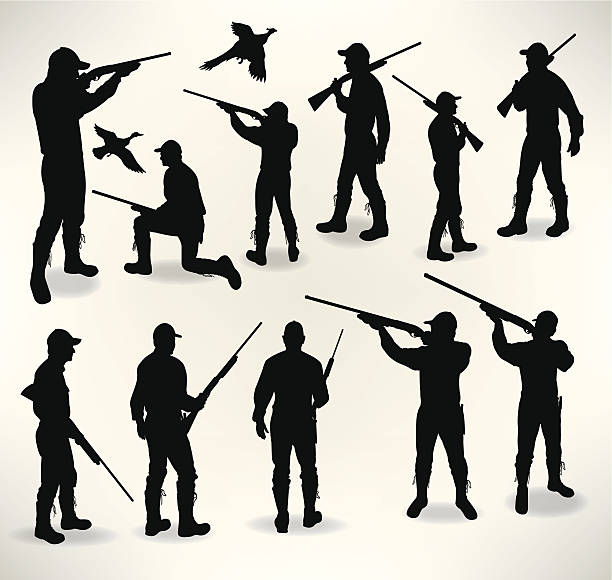 Duck and Pheasant Hunters Hunters. Graphic silhouette illustrations of Duck and Pheasant Hunters. Check out my "Flaming Sports Balls and More" light box. hunting stock illustrations
