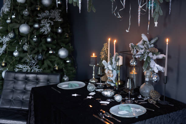 istock New Year's Christmas table in dark style, 1800738367