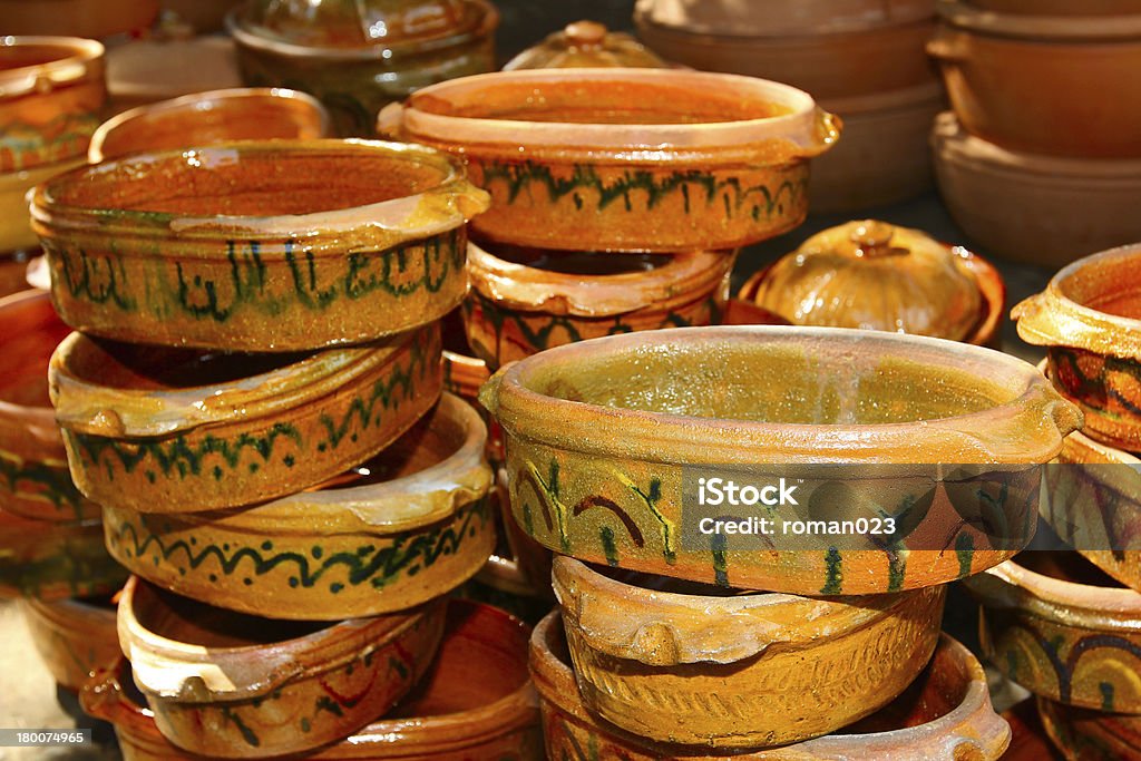 Handcraft pottery Glazed ceramics are for sale at an outdoor market Art Stock Photo