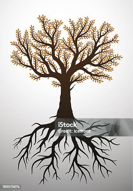 Ilustración de Autumn Tree Y Sus Raíces y más Vectores Libres de Derechos de Abstracto - Abstracto, Crecimiento, Flora