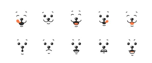 Various dog face 05 new Various animal face, different emotions. Happy, angry and sad dog face. Vector illustration. licking nose stock illustrations