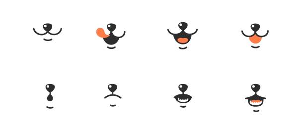 Various dog face 06 new Various animal face, different emotions. Happy, angry and sad face, nose and mouth. Vector illustration. licking nose stock illustrations