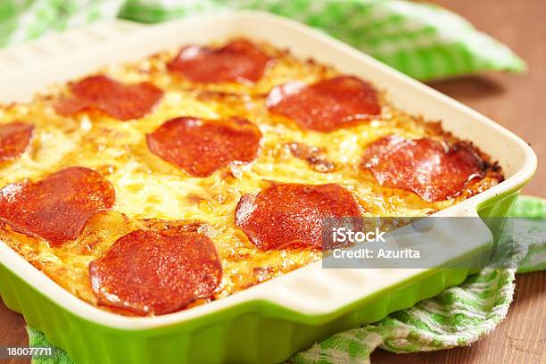 Casserole With Pepperoni Stock Photo - Download Image Now - Salami, Casserole, Lasagna