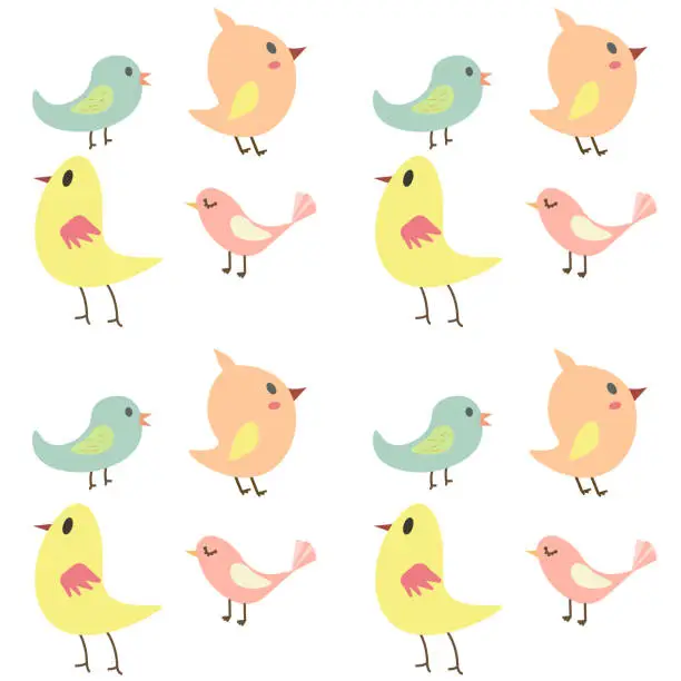 Vector illustration of Seamless pattern with cute birds.