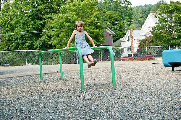 istock Girl playing on balance bars 180082362