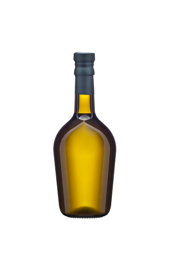 Glass bottle of olive oil isolated on a white background with clipping path.
