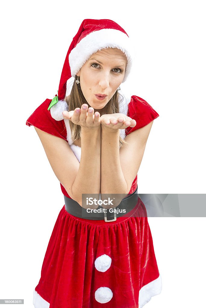 Mulher no vestido de Natal Mandar um Beijo em que - Royalty-free Adulto Foto de stock
