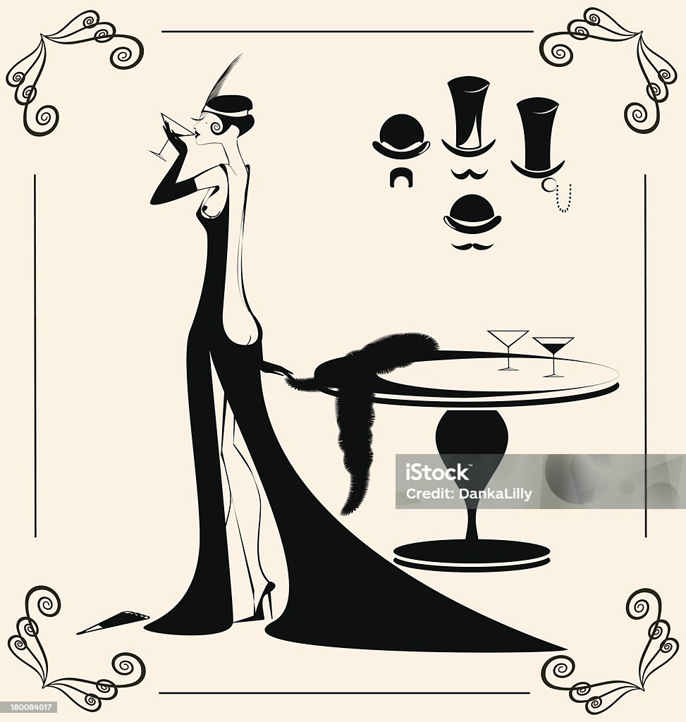 vintage lady e bebidas - Royalty-free Beber arte vetorial