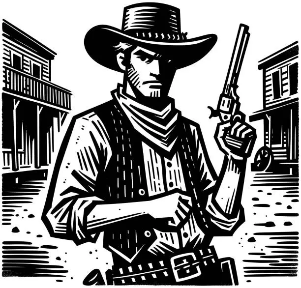Vector illustration of Young Cowboy in Town
