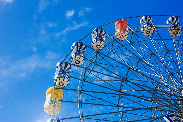Ferris wheel with the blue sky