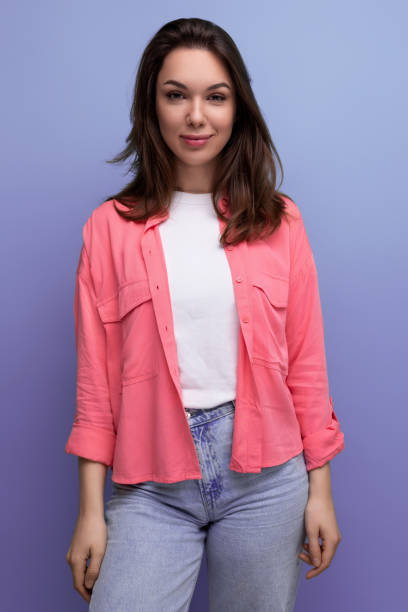 istock charming informal brunette woman with hair below her shoulders posing as a model 1800859413
