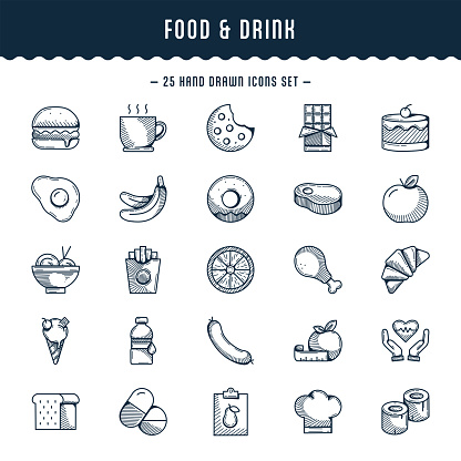 Hand-drawn vector drawing of Food and Drink Icons