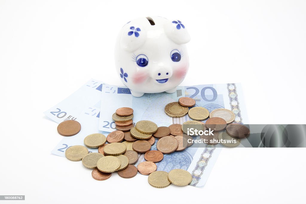 coins and euro with piggy bank coins and euro with piggy bank isolated Bank Deposit Slip Stock Photo