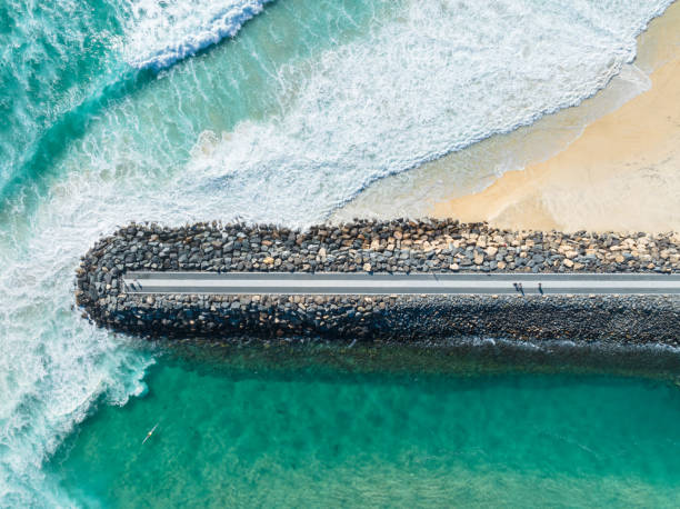 Aerial view of ocean break wall