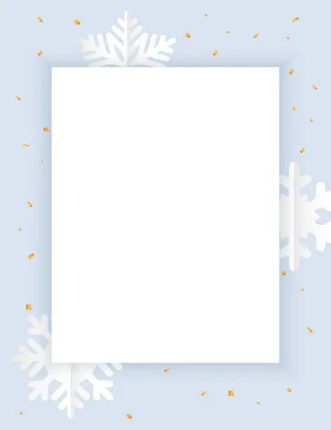 Vector illustration of A white leaf on a blue background with snowflakes and sparkles
