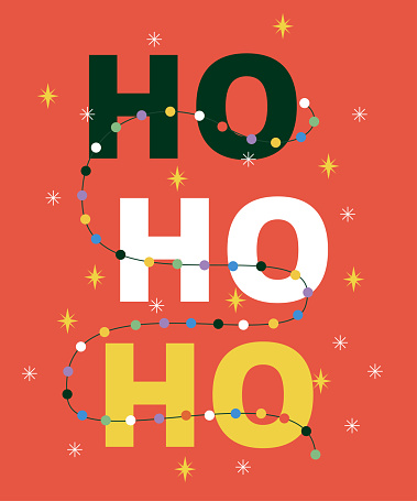 Ho ho ho Lettering. Typography Poster. Vector Illustration of Seasonal Greetings. Winter Holiday. Happy New Year.