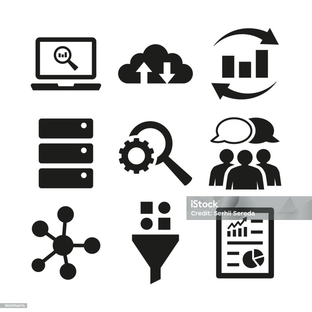 Data Analytics Icons Set On White Background Stock Illustration