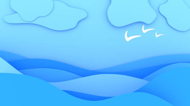istock sea waves with clouds, cartoon style 1800979601