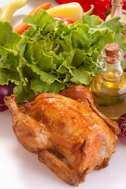 roast chicken with vegetables and salad