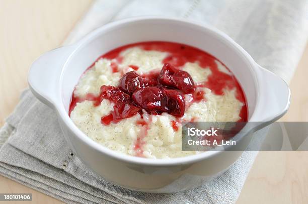 Milk Rice Pudding With Hot Cherries Stock Photo - Download Image Now - Backgrounds, Breakfast, Brunch