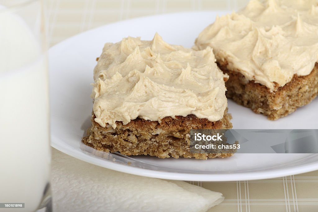 Frosted Peanut Butter Bars Two frosted peanut butter bars on a plate Cake Stock Photo