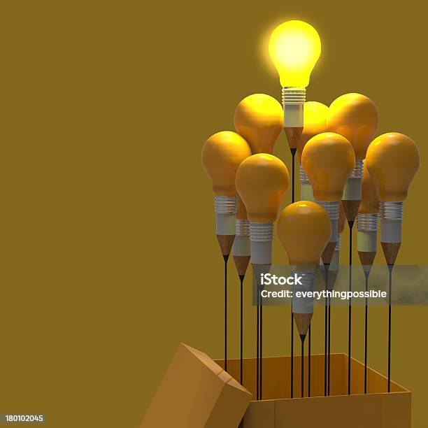 Drawing Idea Pencil And Light Bulb Stock Photo - Download Image Now - Contemplation, Creativity, Electric Lamp