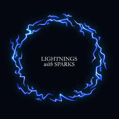 Circle Electric Lightings with Sparks on Dark Background. Vector Light Sparks Storm Flash Thunderstorm Illustration.