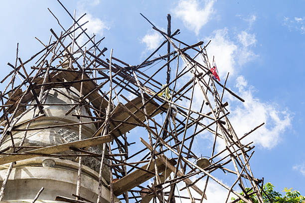 Bamboo scaffolding for reconstruction Pagoda in the temple of Th stock photo